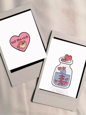 Set of 2: Heart w/ Frog & Little Fish in Jar w/ Hearts Enamel Lapel Pins NWT